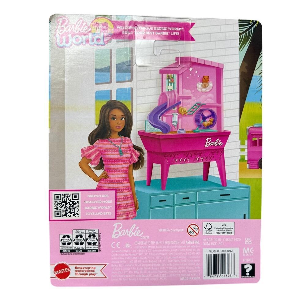 New Barbie World Hamster Pet Playground Playset Wheel Slide Food - Picture 3 of 8